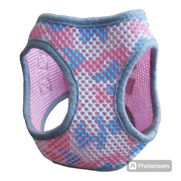 XS Pink/Blue/White Dog Harness with Safety Lock, Hook and Loop Closure, Dbl Loop - Picture 1 of 8